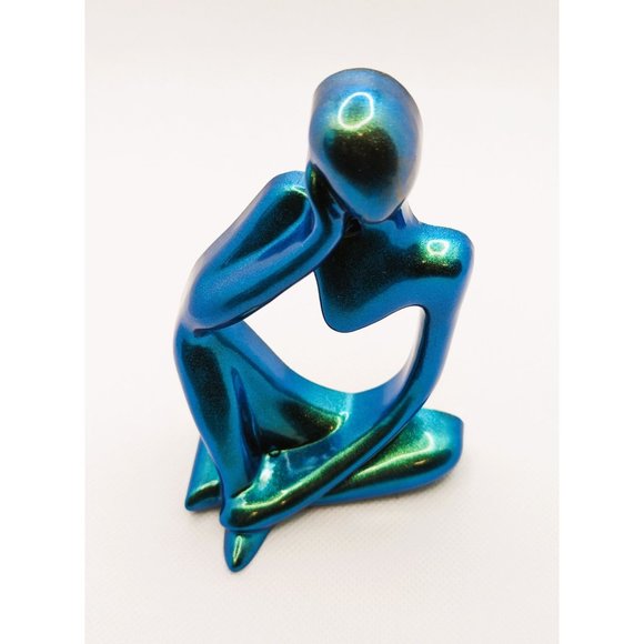 The Thinker Chameleon Teal Resin Handmade NEW - Picture 1 of 6